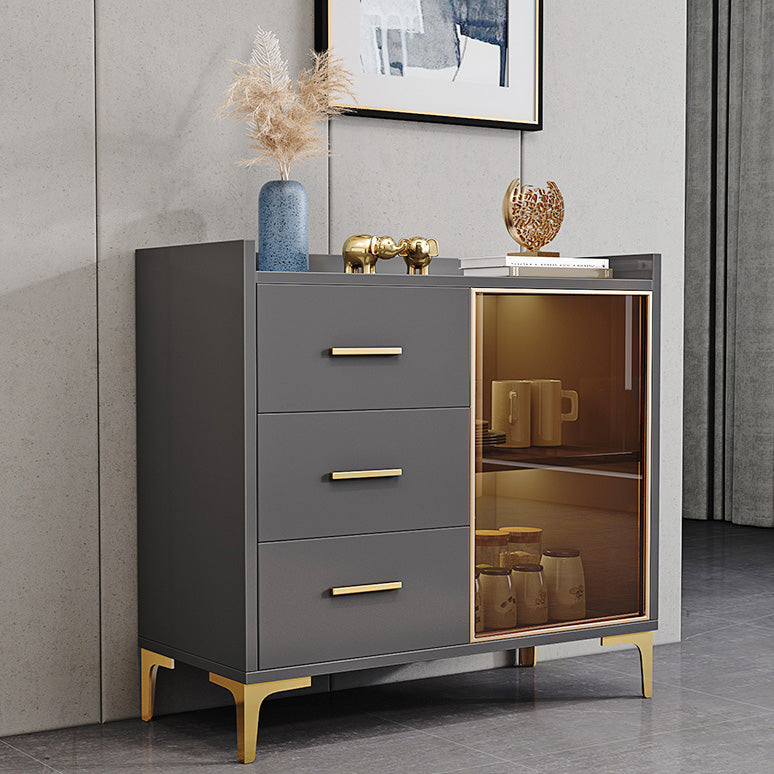 Glam Credenza Adjustable Shelving Wood Side Board with Cabinets and Drawers