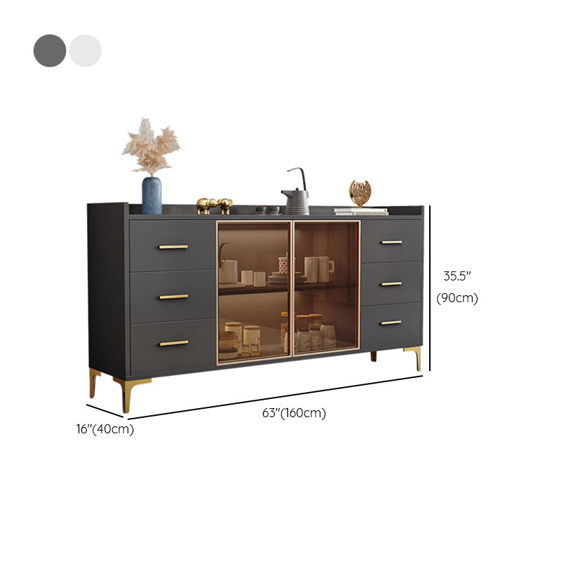 Glam Credenza Adjustable Shelving Wood Side Board with Cabinets and Drawers