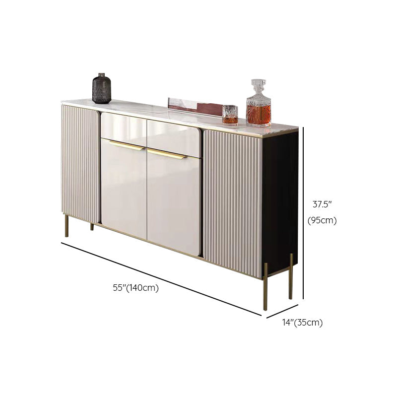 Glam Style Credenza Stone Glass Doors Side Board with Cabinets and Drawers