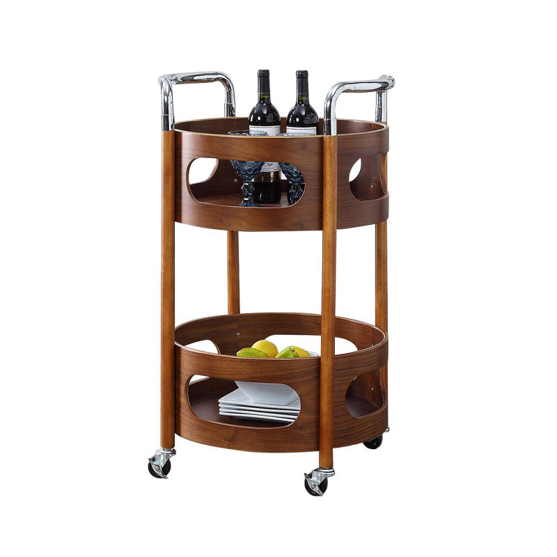 Solid Wood Prep Table Modern Rolling Kitchen Trolley with Wine Storage