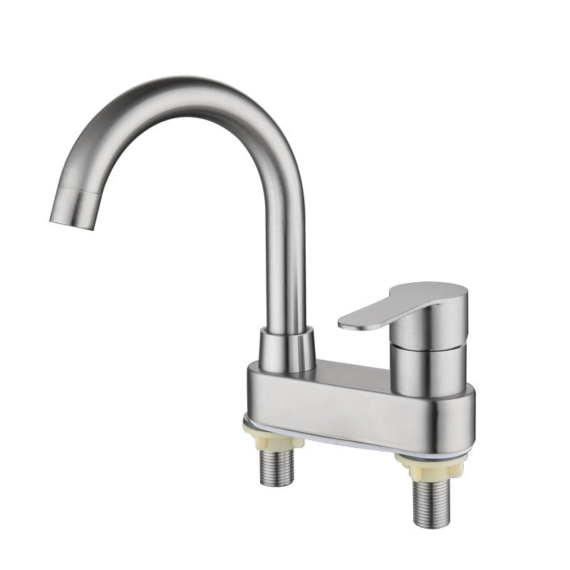 304 Stainless Steel Center Faucet Bathroom Single Handle Hot and Cold Vanity Sink Faucet