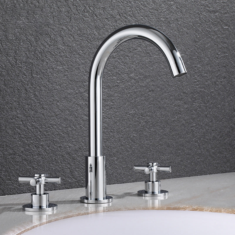 Goose Neck Bathroom Basin Faucet 2 Handle Hot and Cold Water Sink Faucet with Drain