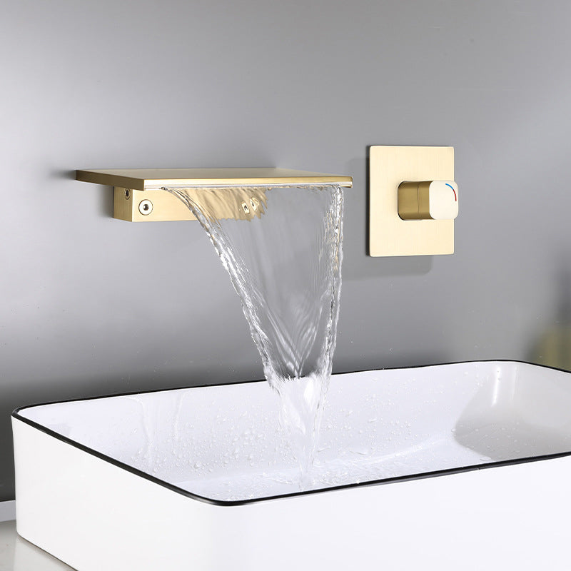 Wall Mounted 1 Handle Waterfall Faucet, Full Copper Hot and Cold Bathroom Basin Faucet
