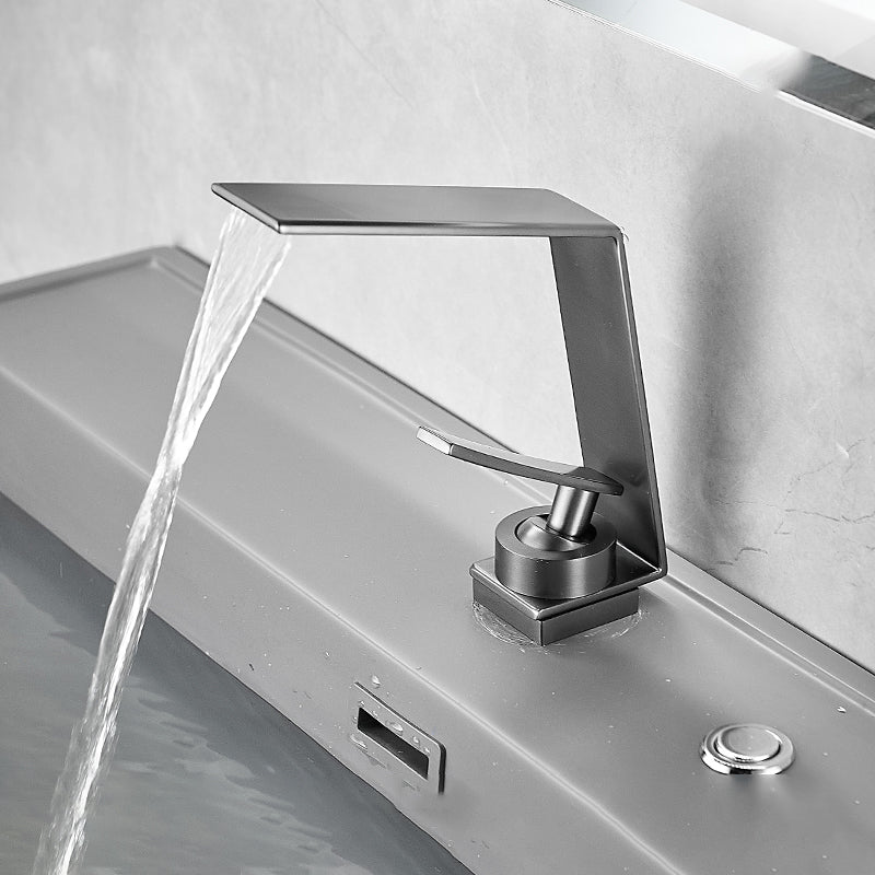 Metal Waterfall Spout Basin Lavatory Faucet Lever Handles Vessel Sink Faucet