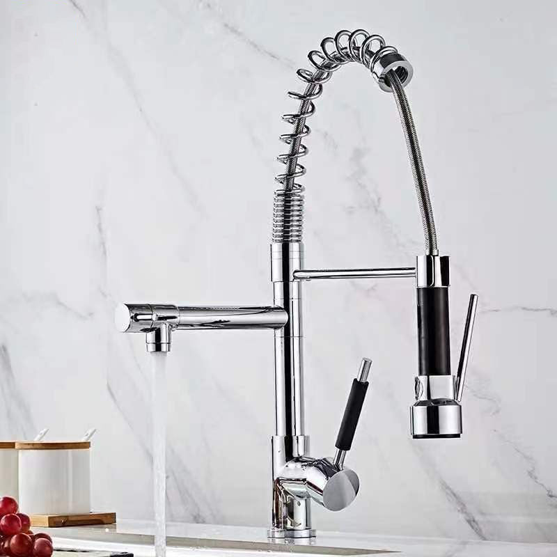 Modern Farmhouse Spring Spout Kitchen Sink Faucet Swivel Spout with Pull Down Sprayer