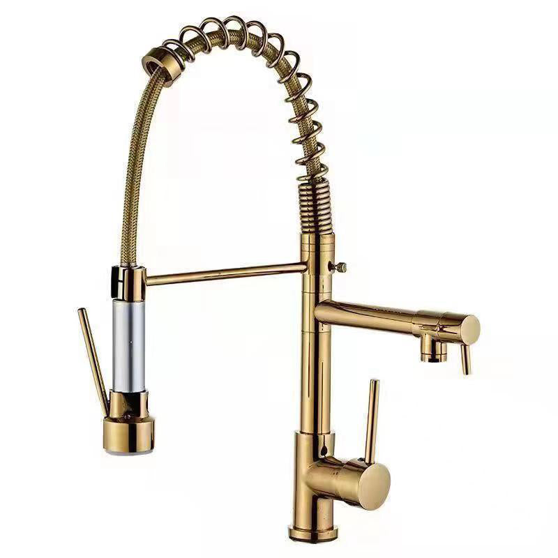 Modern Farmhouse Spring Spout Kitchen Sink Faucet Swivel Spout with Pull Down Sprayer