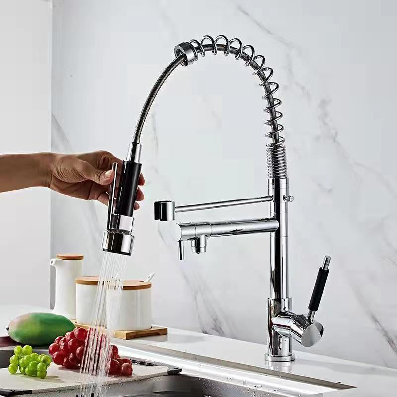 Modern Farmhouse Spring Spout Kitchen Sink Faucet Swivel Spout with Pull Down Sprayer