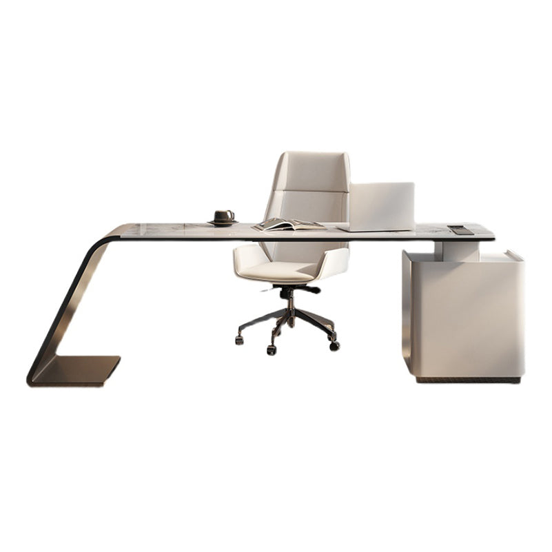 Modern Stone Office Desk Rectangular Shape Task Desk with Drawers in White