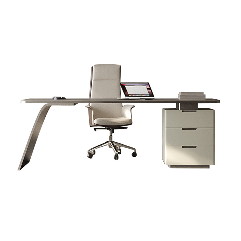 Modern Stone Office Desk Rectangular Shape Task Desks with Drawers in White