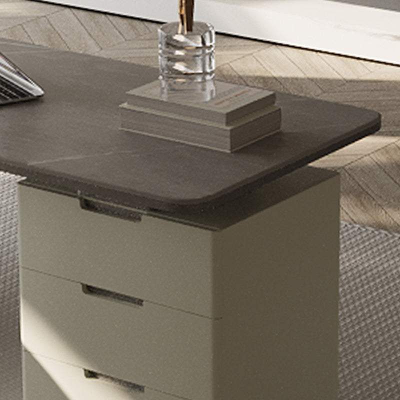 Modern Stone Office Desk Rectangular Shape Task Desks with Drawers in White