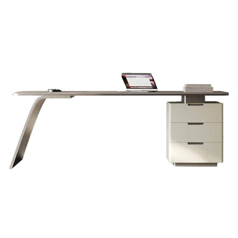 Modern Stone Office Desk Rectangular Shape Task Desks with Drawers in White