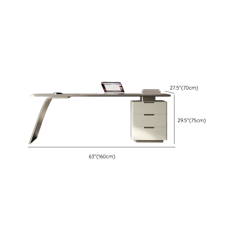 Modern Stone Office Desk Rectangular Shape Task Desks with Drawers in White