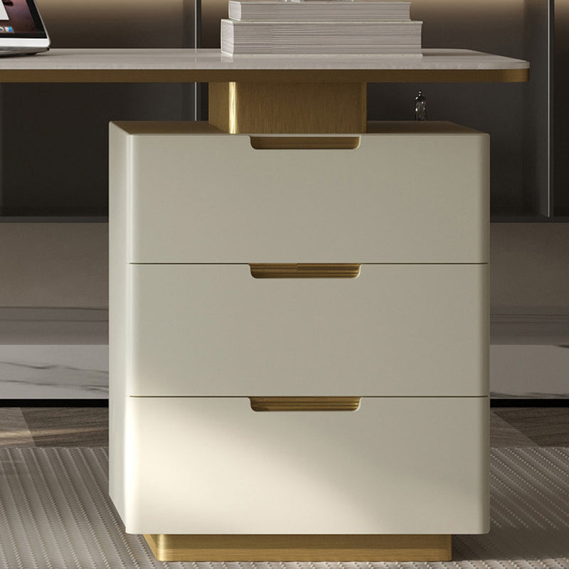 Modern Stone Office Desk Rectangular Shape Task Desk with 2-Legs in White and Gold