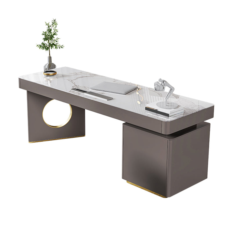 Modern Stone Office Desk Rectangular Shape Task Desk with 2-Legs in Grey