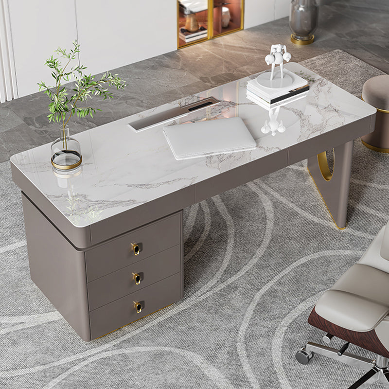 Modern Stone Office Desk Rectangular Shape Task Desk with 2-Legs in Grey