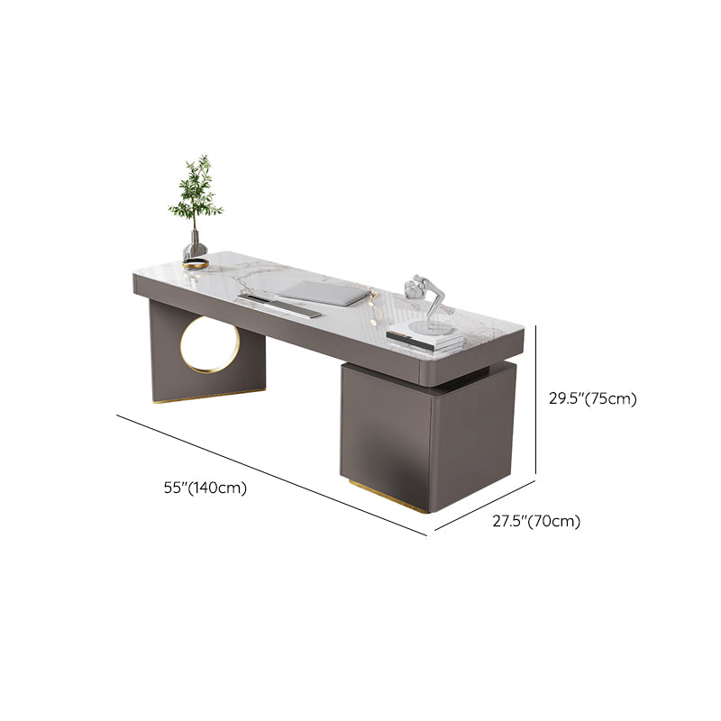 Modern Stone Office Desk Rectangular Shape Task Desk with 2-Legs in Grey