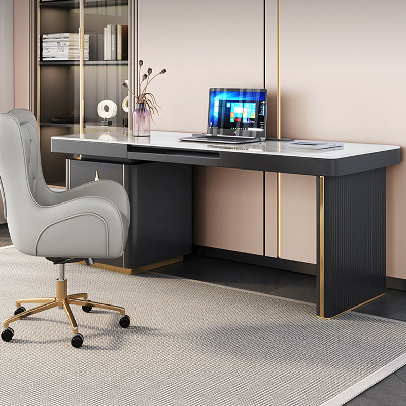 Modern Style Office Desk Rectangular Shape Task Desk with 2-Legs in Grey