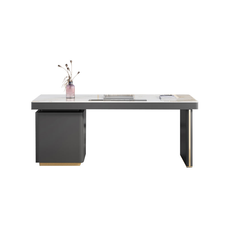 Modern Style Office Desk Rectangular Shape Task Desk with 2-Legs in Grey