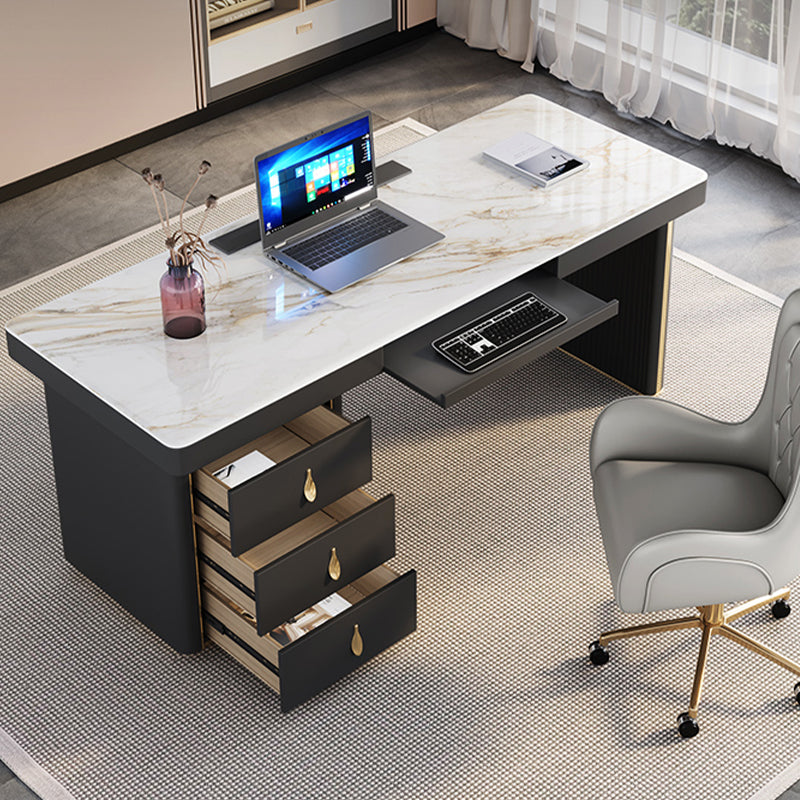 Modern Style Office Desk Rectangular Shape Task Desk with 2-Legs in Grey