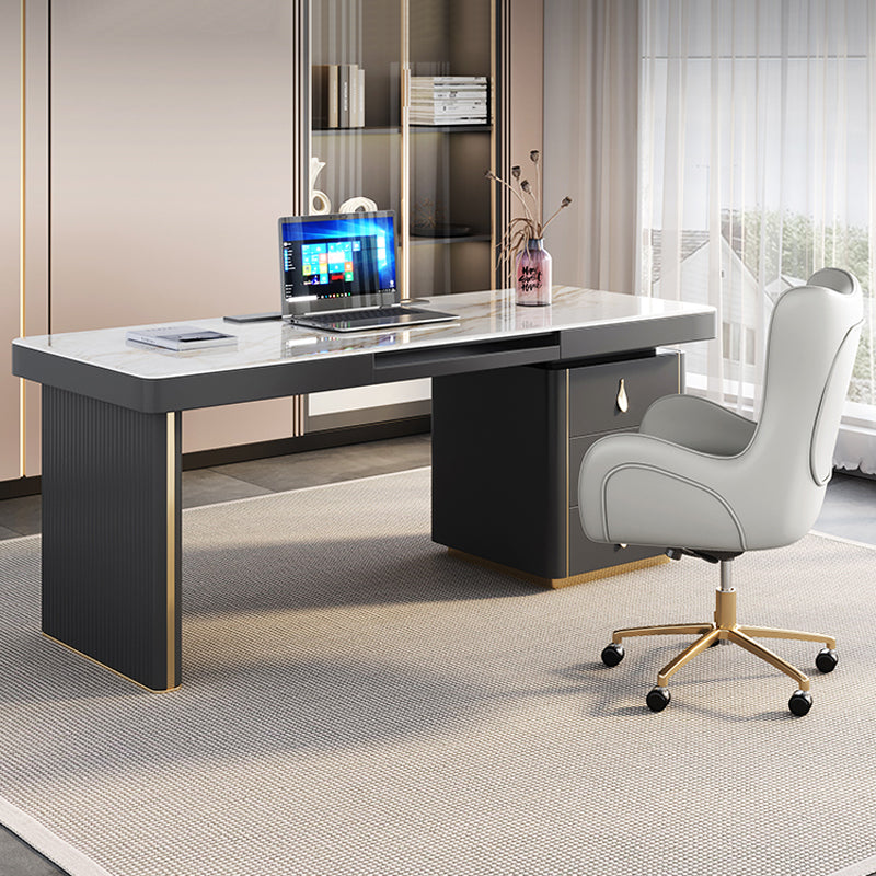 Modern Style Office Desk Rectangular Shape Task Desk with 2-Legs in Grey