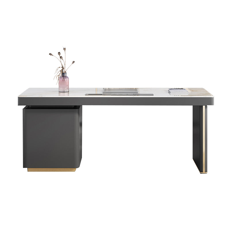 Modern Style Office Desk Rectangular Shape Task Desk with 2-Legs in Grey