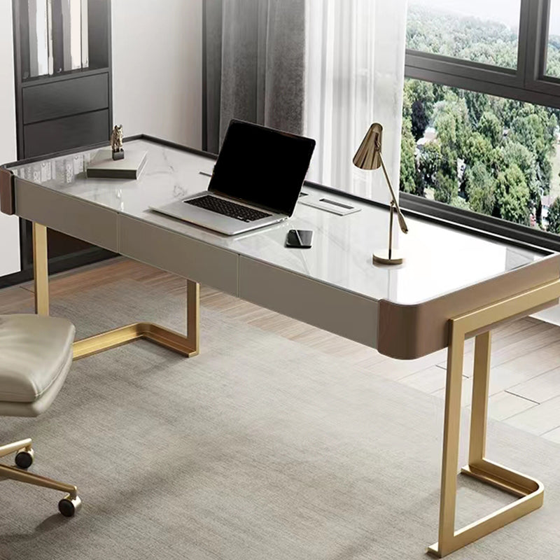 Modern Style Stone Office Desk Rectangular Shape Task Desk with 2-Legs for Office