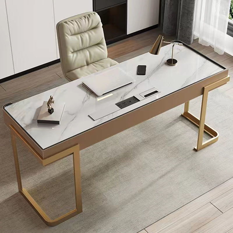 Modern Style Stone Office Desk Rectangular Shape Task Desk with 2-Legs for Office