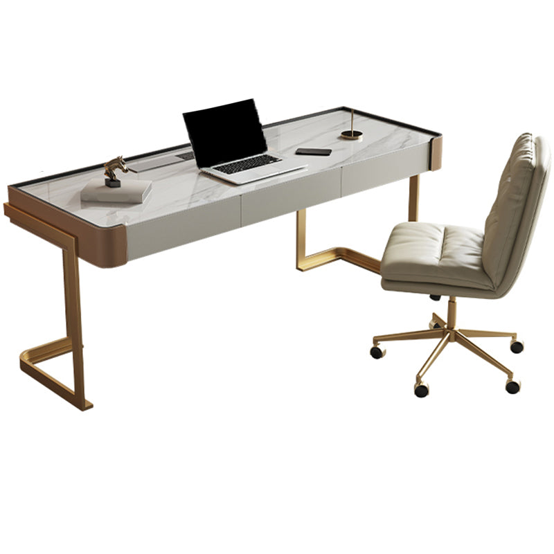 Modern Style Stone Office Desk Rectangular Shape Task Desk with 2-Legs for Office