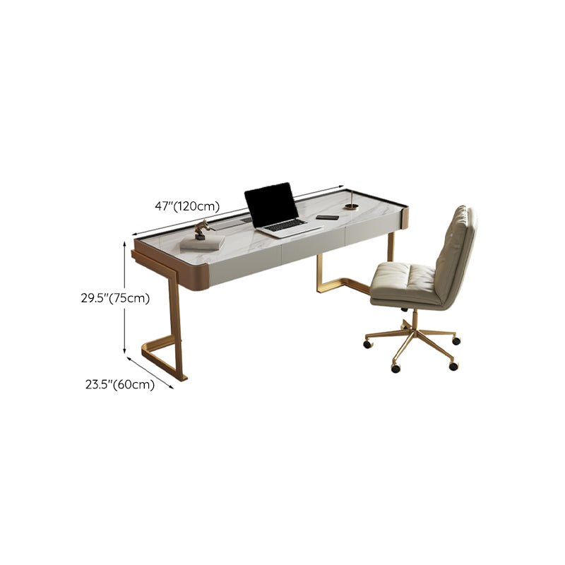 Modern Style Stone Office Desk Rectangular Shape Task Desk with 2-Legs for Office