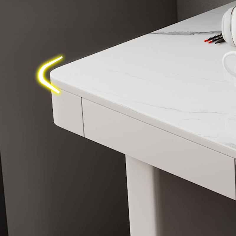 Modern Stone Computer Desk Rectangular Shape Task Desk with 2-Legs in White