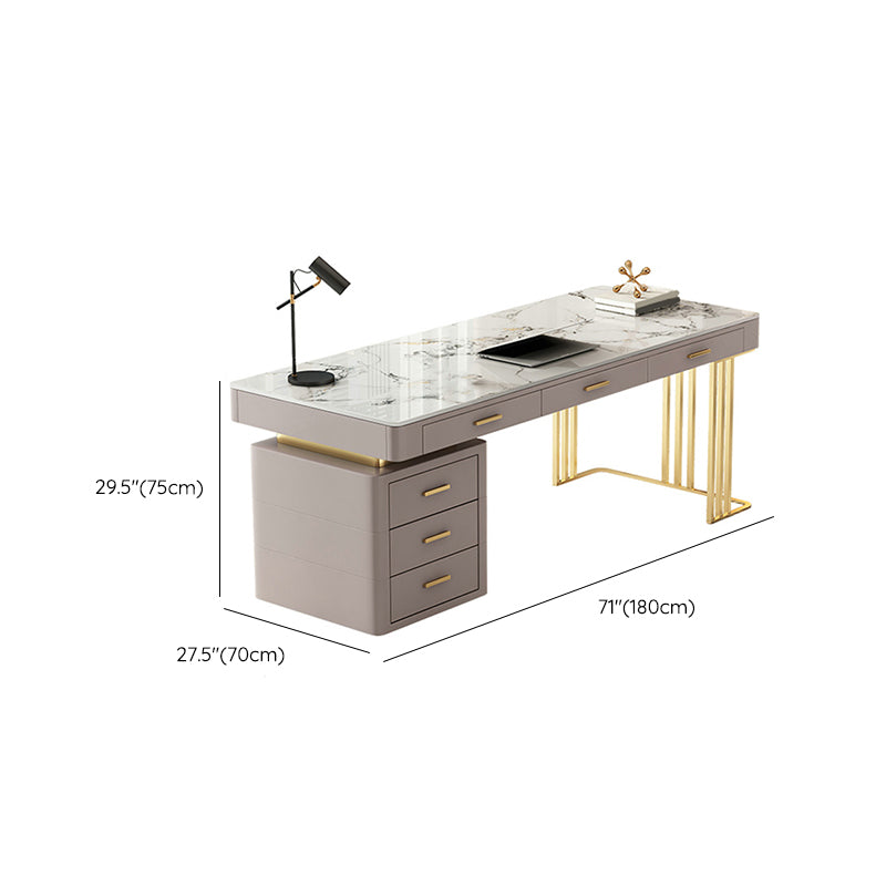 Modern Stone Office Desk Rectangular Shape Task Desk with 6-Drawers in Grey