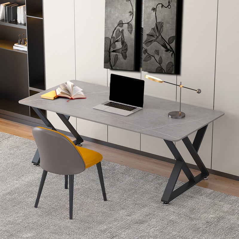 Modern Style Writing Desk Rectangular Shaped Task Desk in Grey for Office