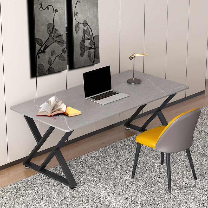 Modern Style Writing Desk Rectangular Shaped Task Desk in Grey for Office