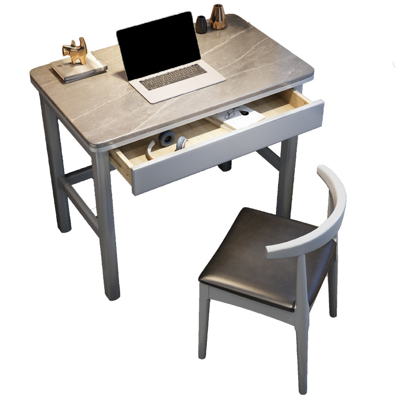 1 Drawer Writing Desk Rectangular Shaped Task Desk in Grey/Black for Home