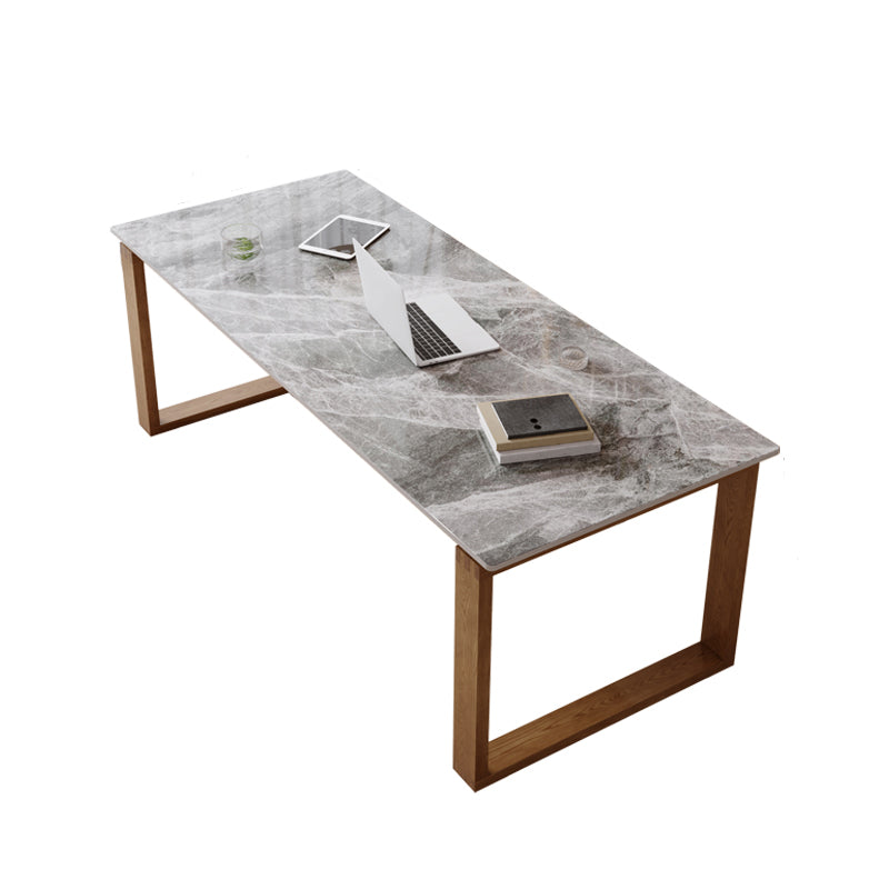 Modern Stone Office Desk Rectangular Shape Task Desk in Grey and Brown