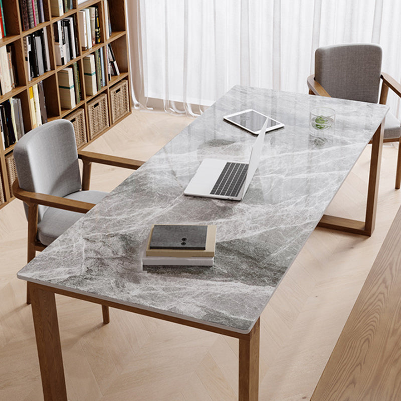 Modern Stone Office Desk Rectangular Shape Task Desk in Grey and Brown