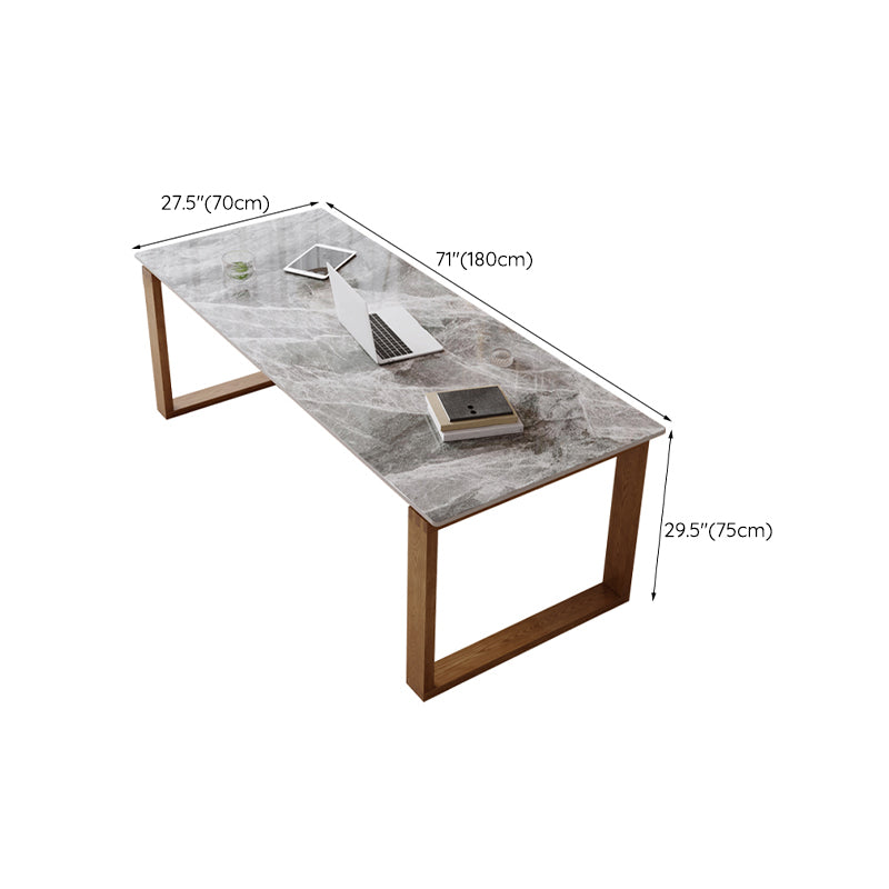 Modern Stone Office Desk Rectangular Shape Task Desk in Grey and Brown