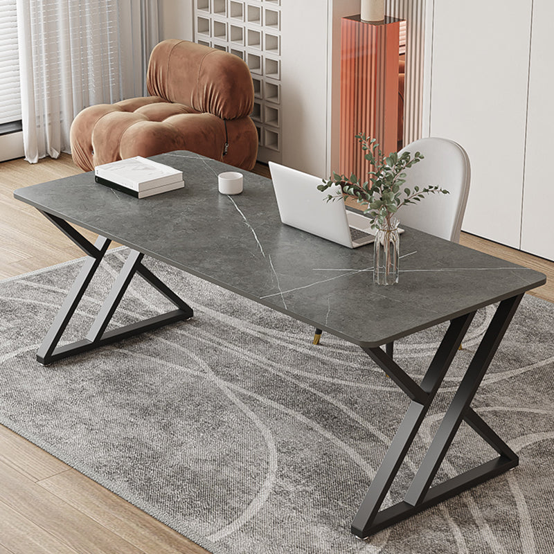 Modern Stone Office Desk Rectangular Shape Task Desk in Grey for Office