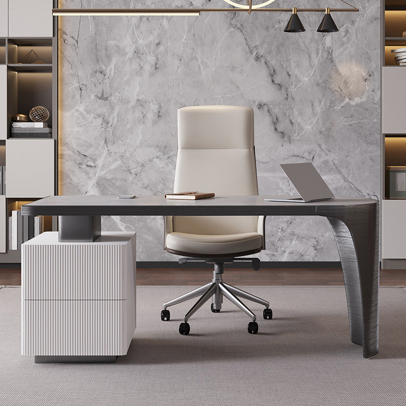 Modern Stone Top Office Desk Free Form Task Desk with 2 Drawers for Home