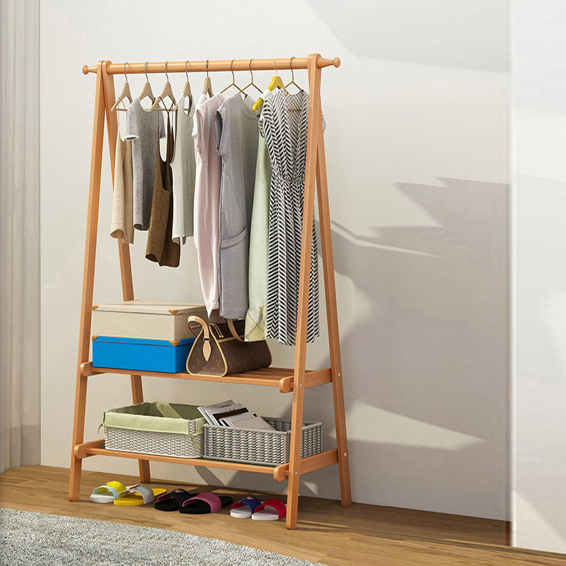 Modern Solid Wood Coat Hangers Free Standing Coat Rack with Storage Shelving