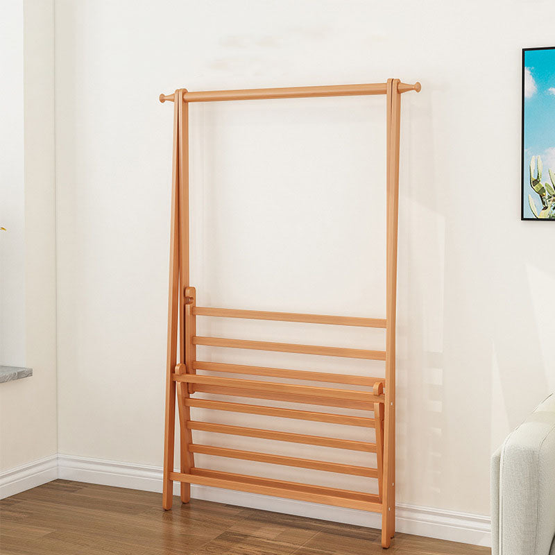 Modern Solid Wood Coat Hangers Free Standing Coat Rack with Storage Shelving