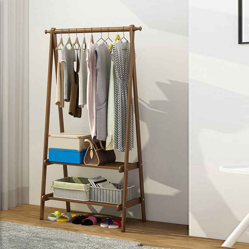 Modern Solid Wood Coat Hangers Free Standing Coat Rack with Storage Shelving