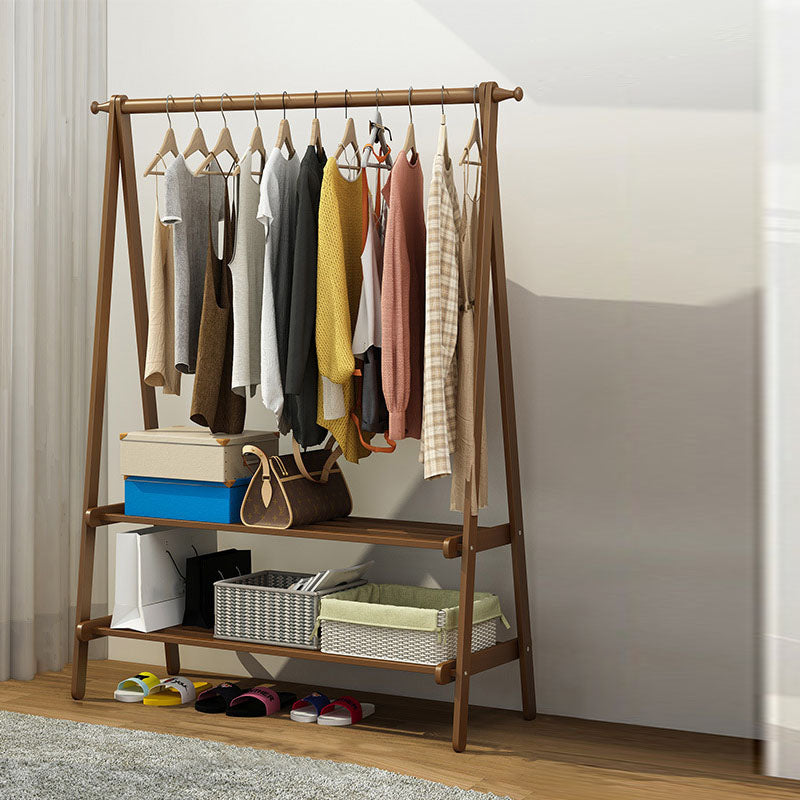 Modern Solid Wood Coat Hangers Free Standing Coat Rack with Storage Shelving