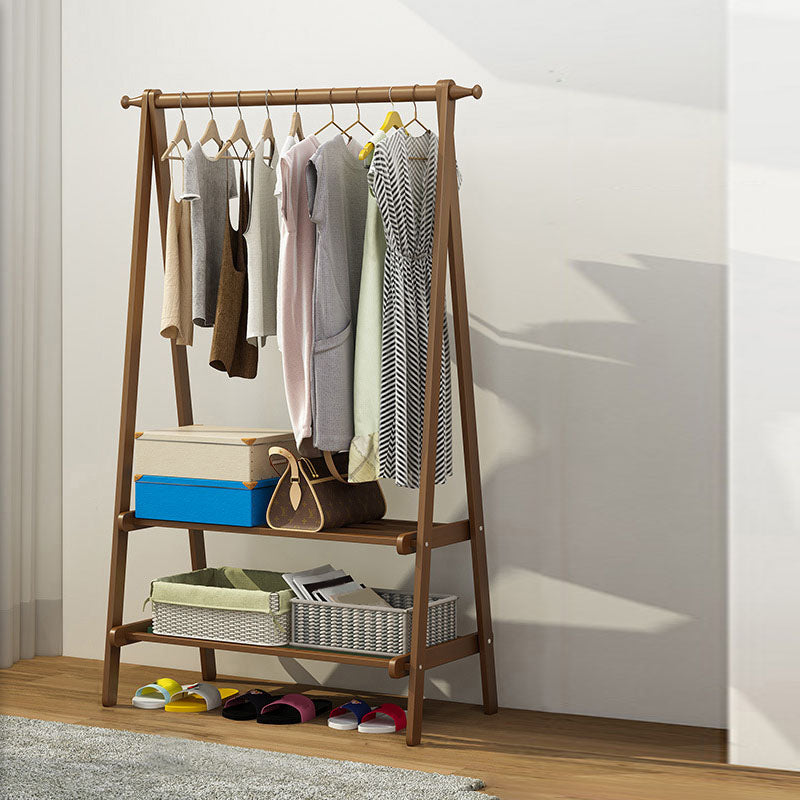 Modern Solid Wood Coat Hangers Free Standing Coat Rack with Storage Shelving