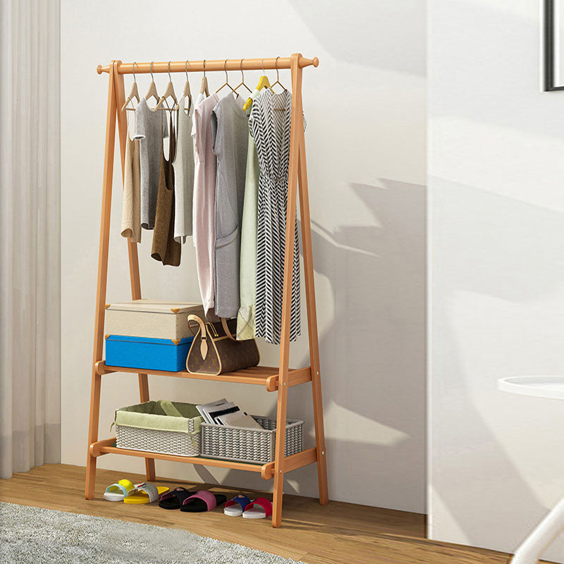 Modern Solid Wood Coat Hangers Free Standing Coat Rack with Storage Shelving