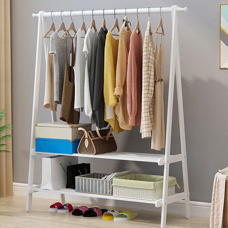 Modern Solid Wood Coat Hangers Free Standing Coat Rack with Storage Shelving