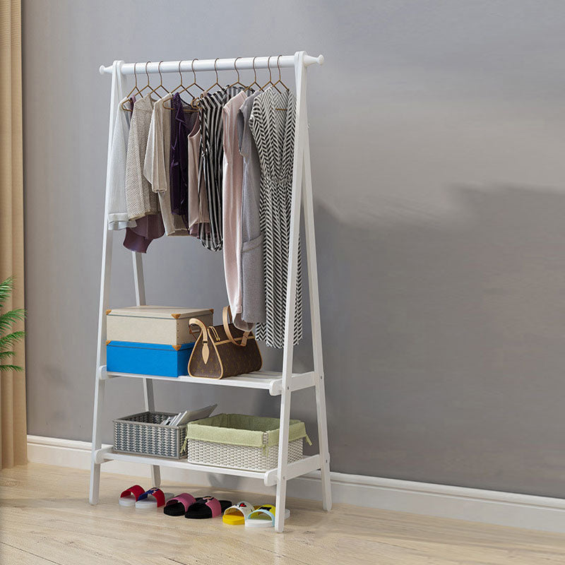 Modern Solid Wood Coat Hangers Free Standing Coat Rack with Storage Shelving