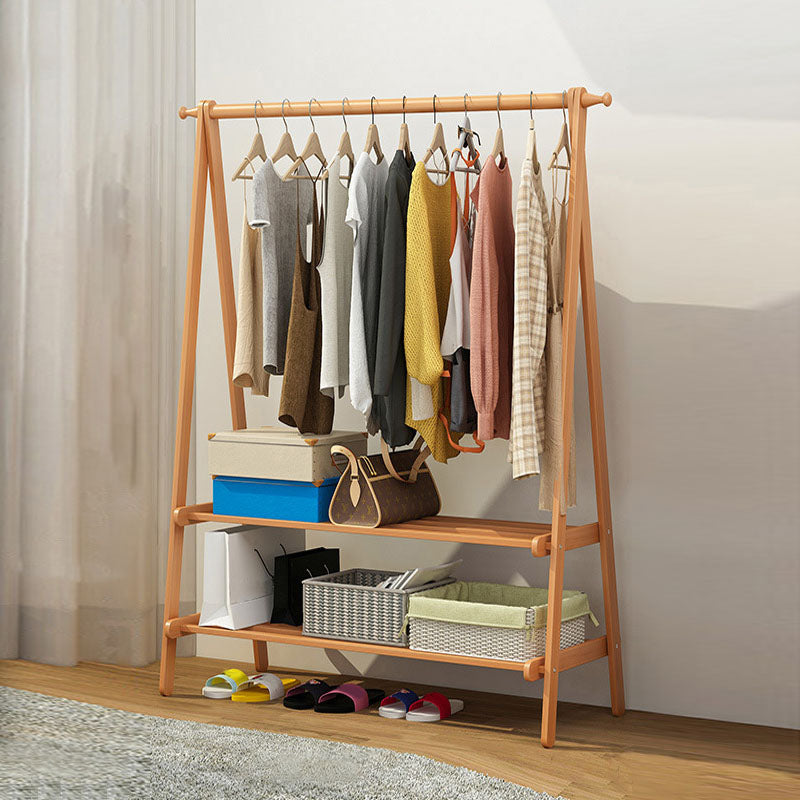 Modern Solid Wood Coat Hangers Free Standing Coat Rack with Storage Shelving