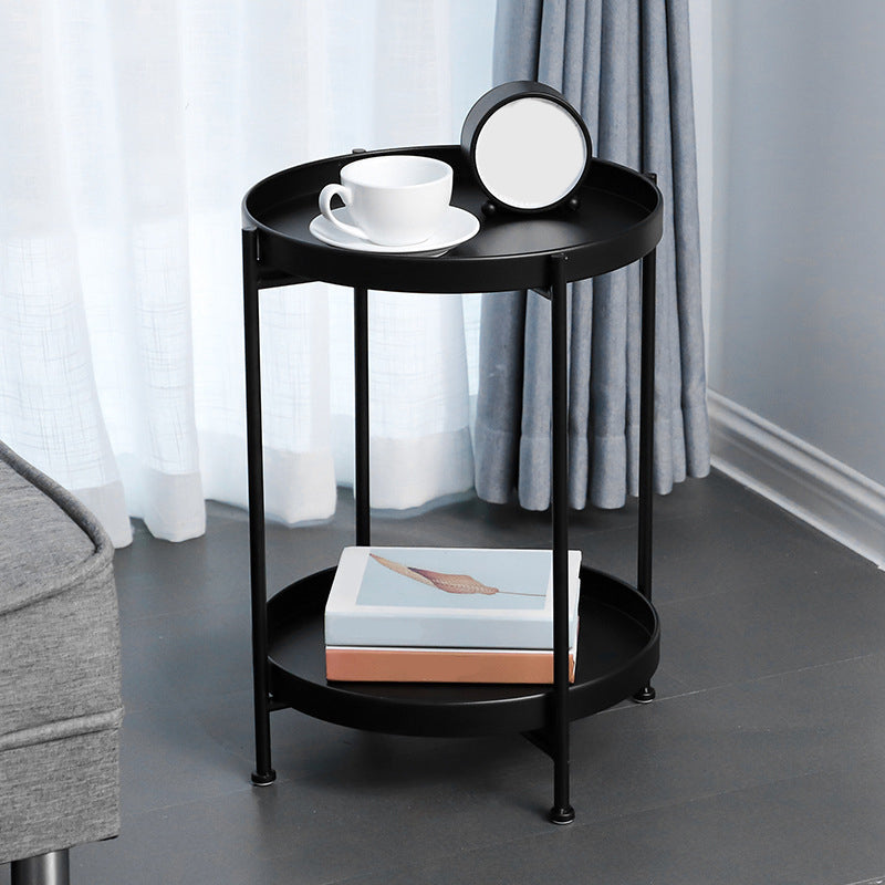 Open Storage Accent Table Nightstand Antique Finish Bed Nightstand with 2 Shelves