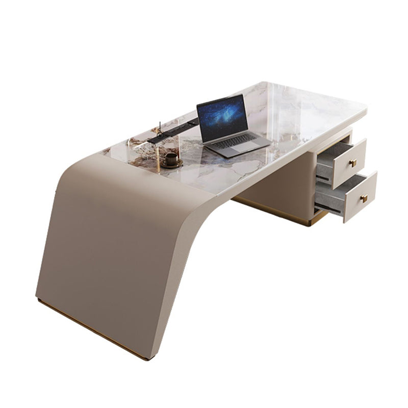 Modern Stone Office Desk Rectangular Shape Task Desk with 2-Drawers for Office